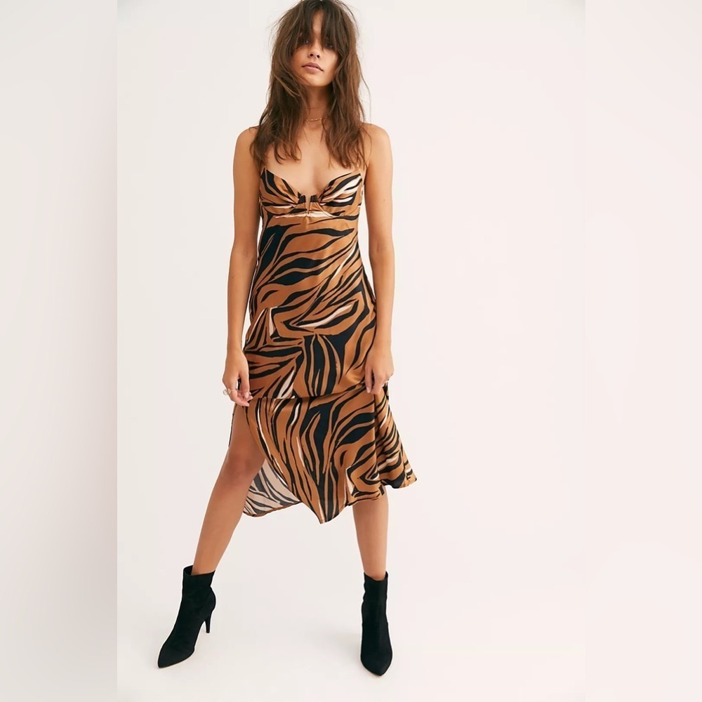Brown Zebra-Print Midi Dress